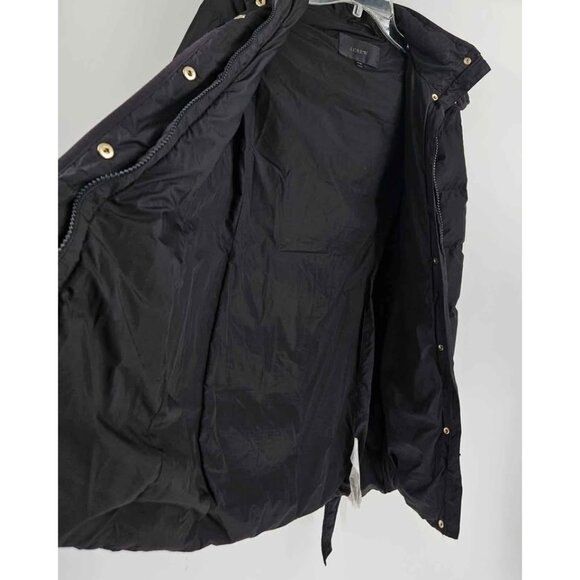 J. Crew Black Wintress Down Filled Belted Puffer Coat Removable Hood Sz XXS - Picture 3 of 4